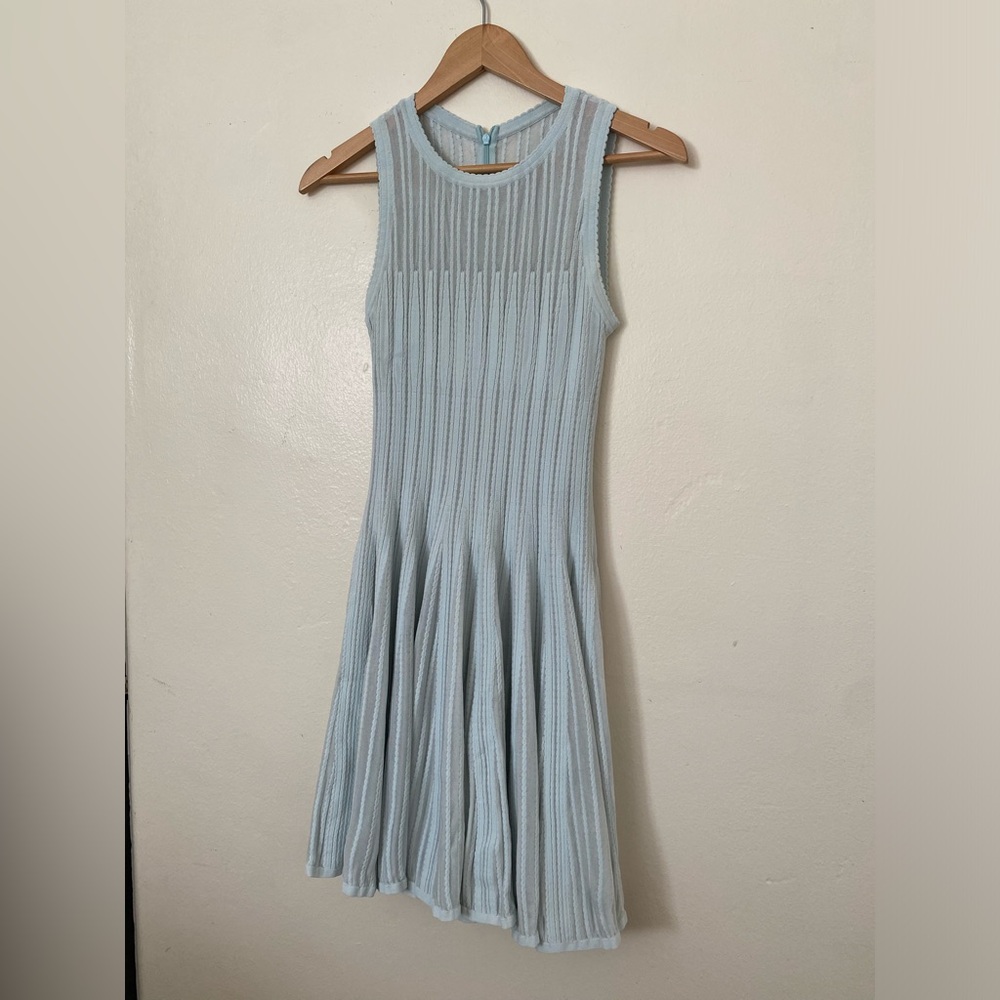 AZZEDINE ALAÏA Light Blue Stretch Knit Fit & Flare Mid-Length Dress - Size 36